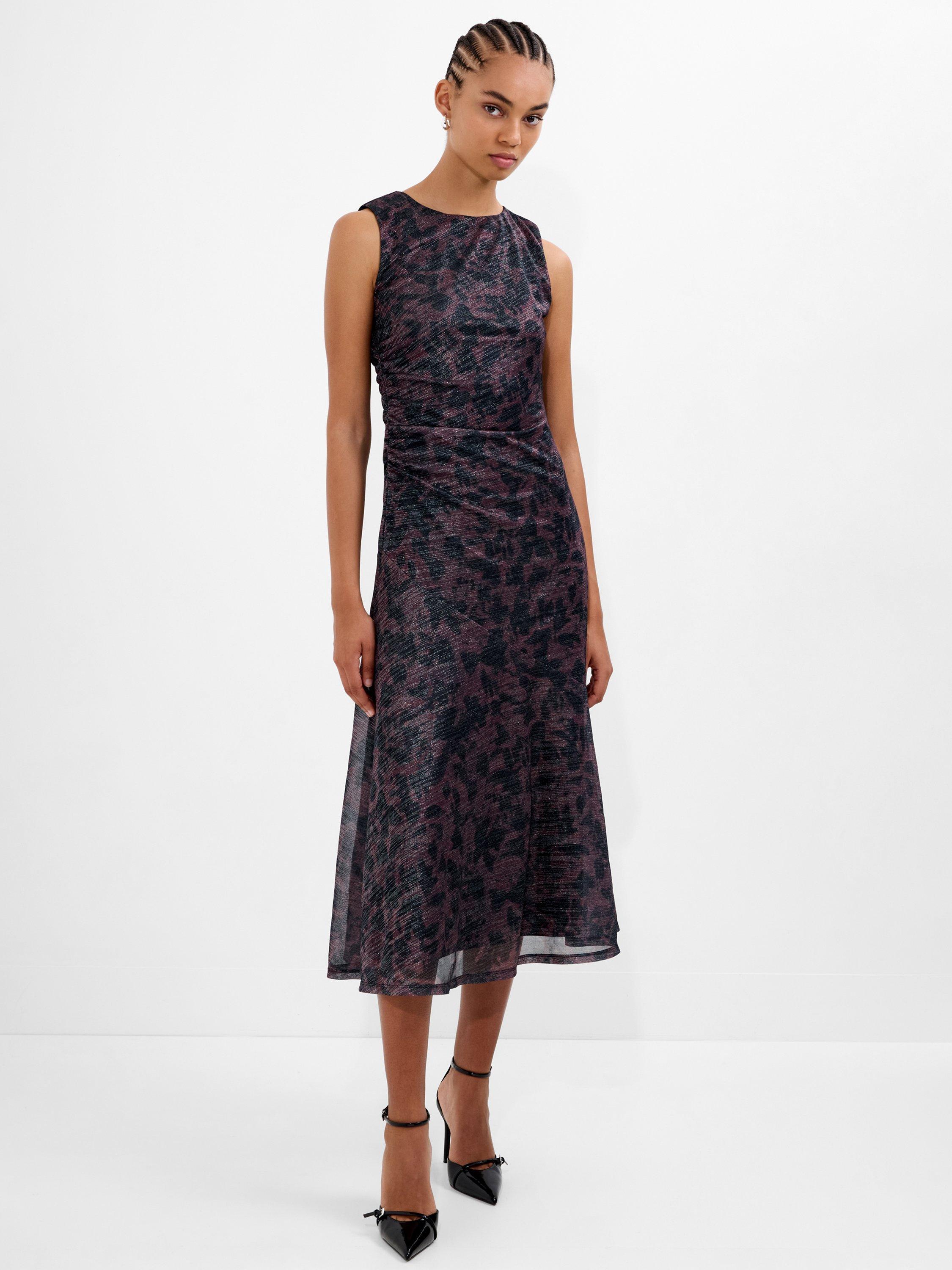 Product image 1 of 5, which shows French Connection Lorrie A-Line Ruched Midi Dress, Brown/Multi, XS