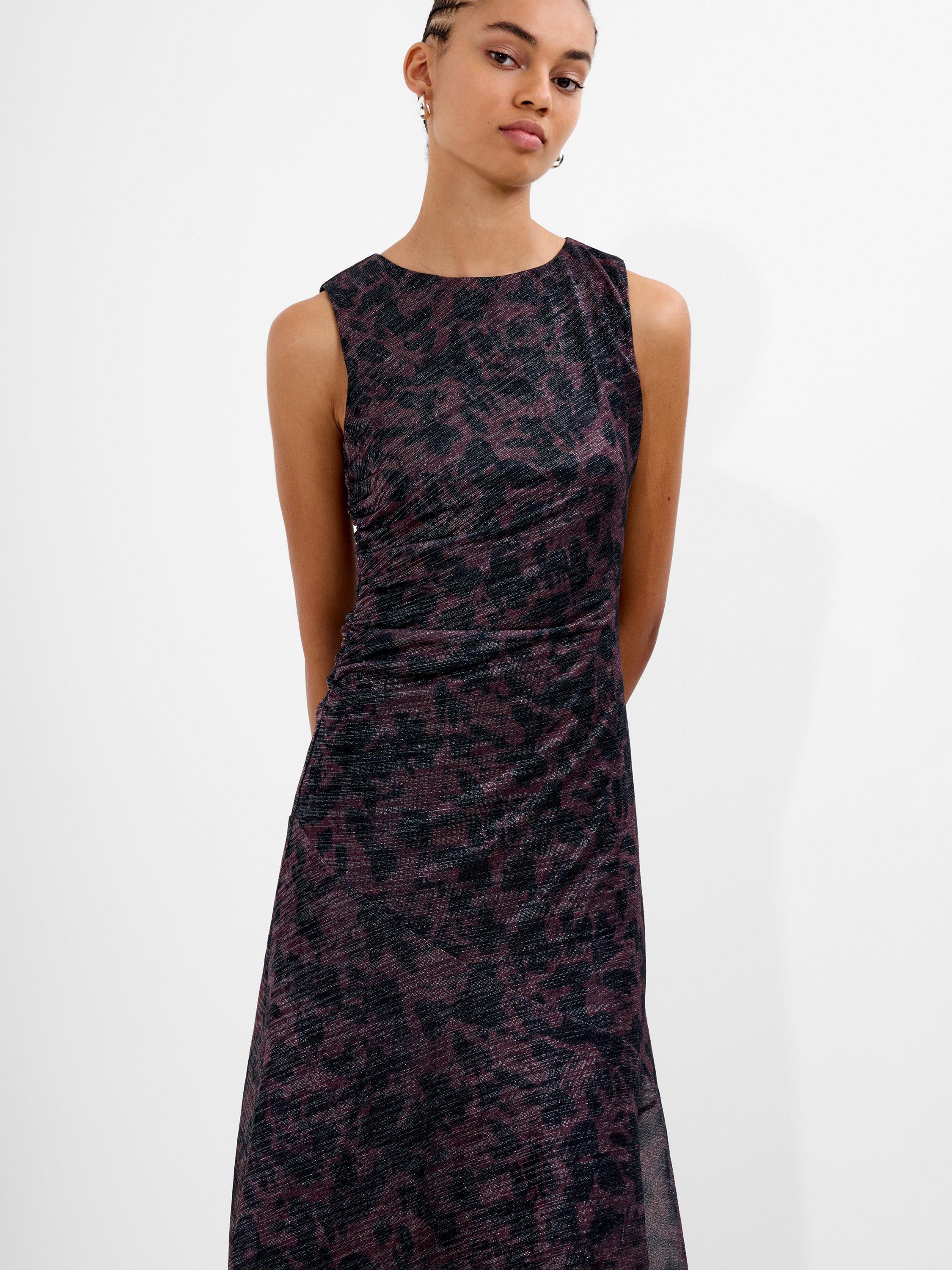 Product image 3 of 5, which shows French Connection Lorrie A-Line Ruched Midi Dress, Brown/Multi, XS