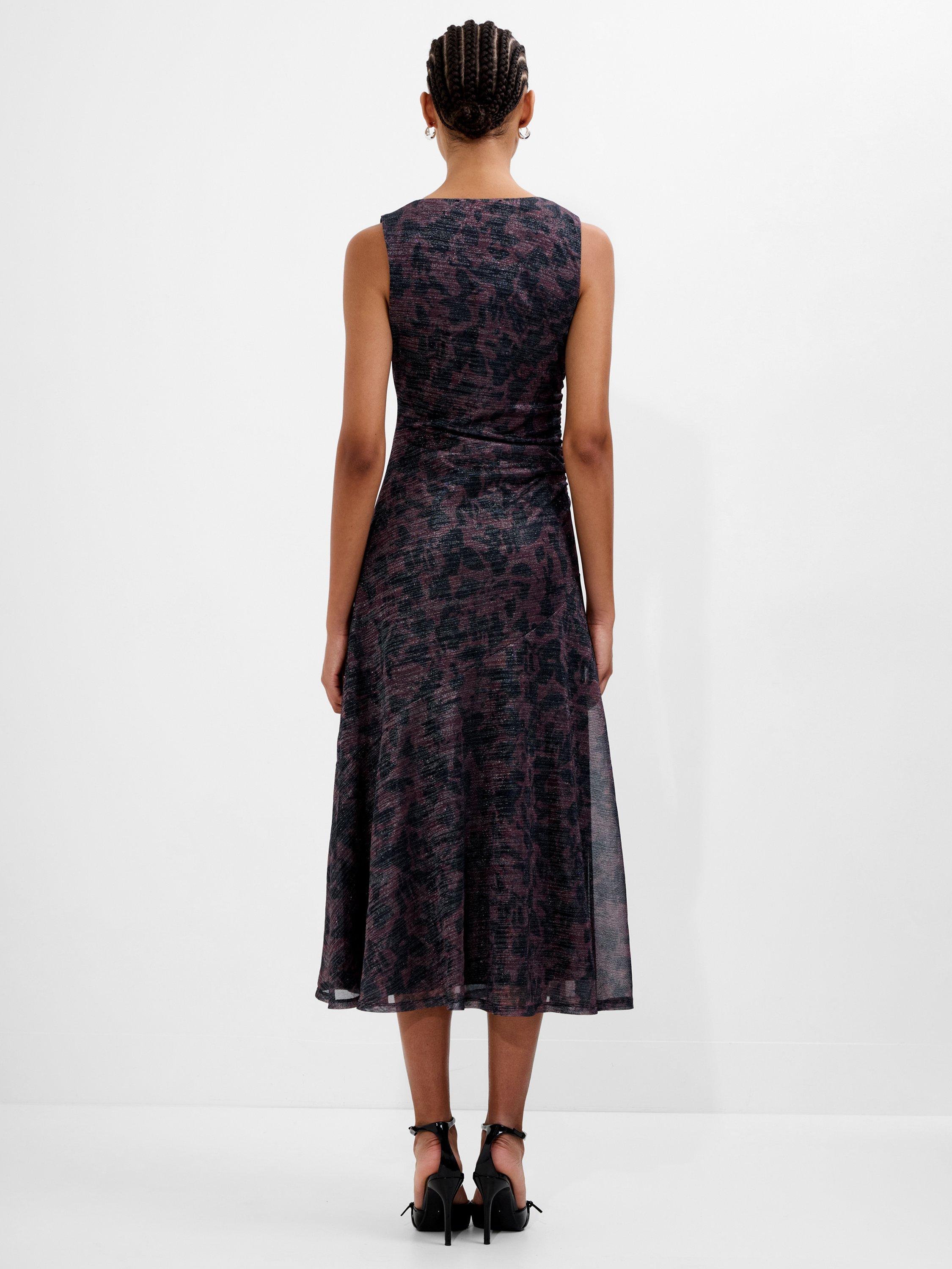 Product image 4 of 5, which shows French Connection Lorrie A-Line Ruched Midi Dress, Brown/Multi, XS