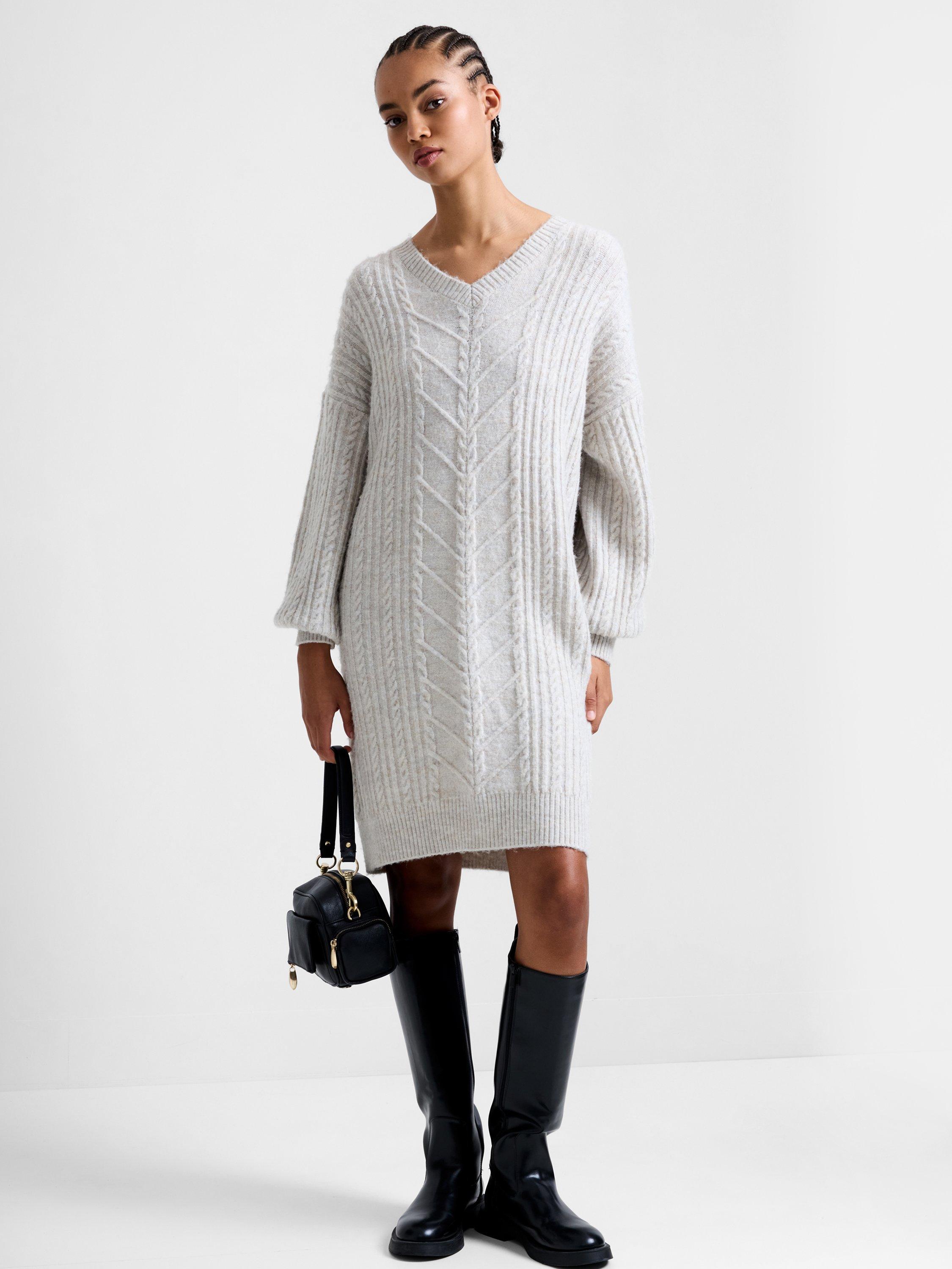 French Connection Martine Cable Knit Jumper Dress, Natural