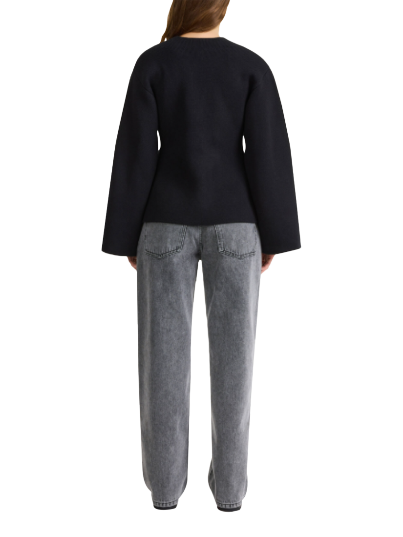 Product image 3 of 4, which shows By Malene Birger Tinley Wool Blend V-Neck Cardigan, Black, XS