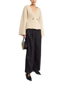 By Malene Birger Tinley Wool Blend V-Neck Cardigan, Beige, Beige