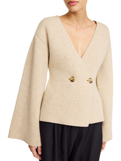By Malene Birger Tinley Wool Blend V-Neck Cardigan, Beige - view 2, Beige