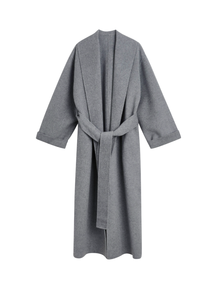 Product image 4 of 4, which shows By Malene Birger Trullem Wool Blend Longline Coat, Grey, XS
