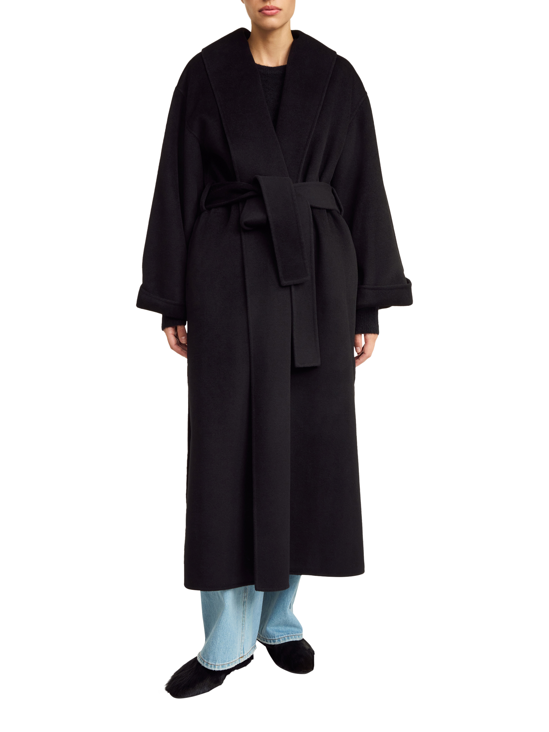 Product image 1 of 3, which shows By Malene Birger Trullem Wool Blend Longline Coat, Black, XS