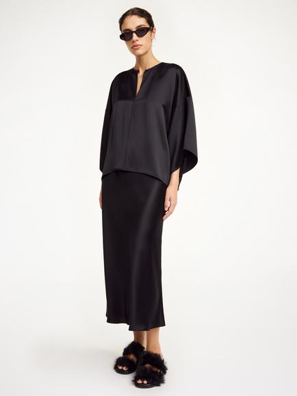 By Malene Birger Boshan Satin Midi Skirt, Black, Black