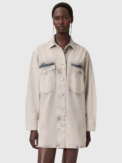 AllSaints Faye Sparkle Denim Mini Dress, Snow Grey, Snow Grey