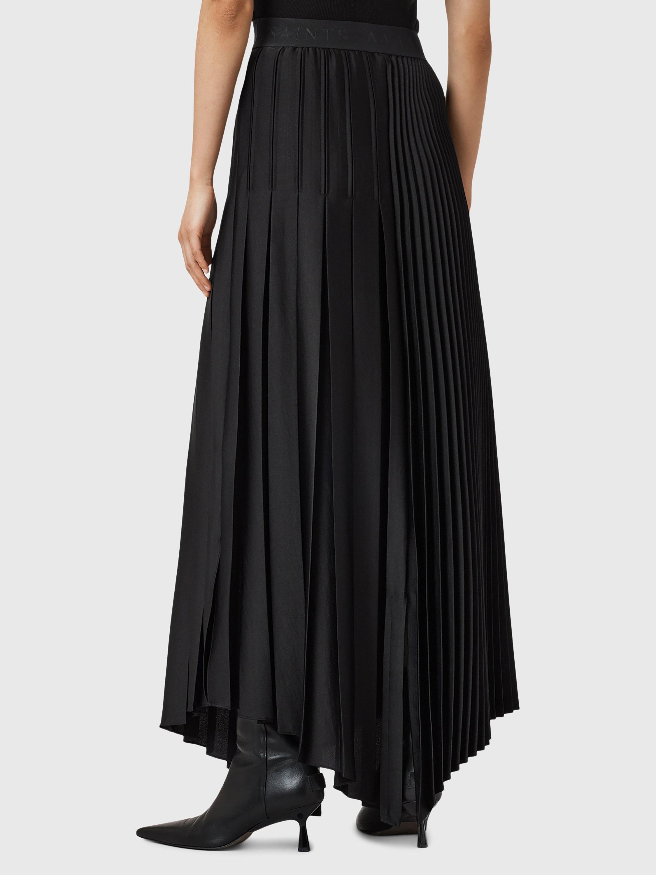 Product image 2 of 7, which shows AllSaints Jax Pleated Midi Skirt, Black, 10