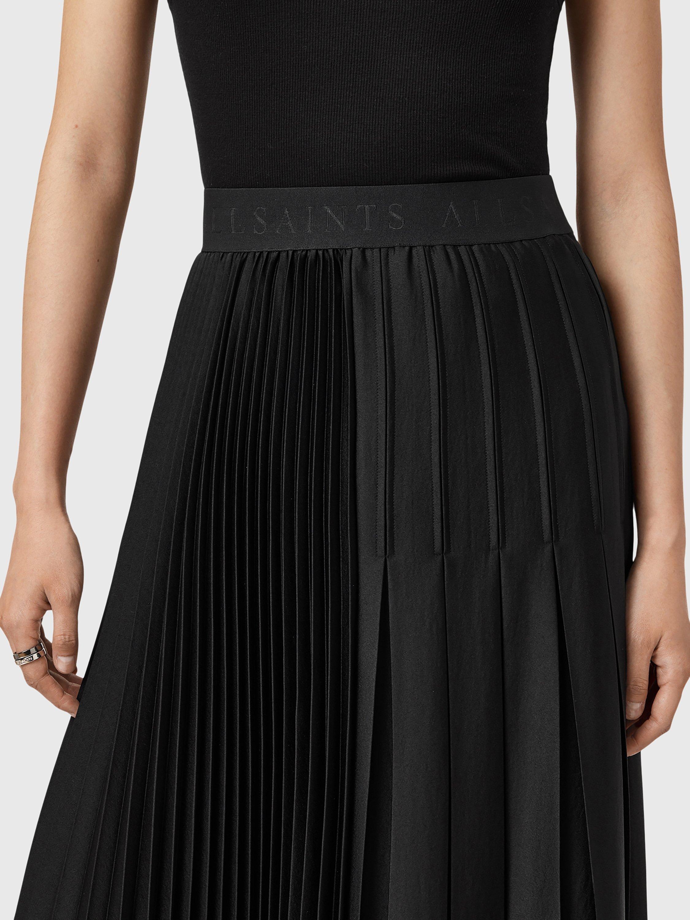 Product image 6 of 7, which shows AllSaints Jax Pleated Midi Skirt, Black, 10