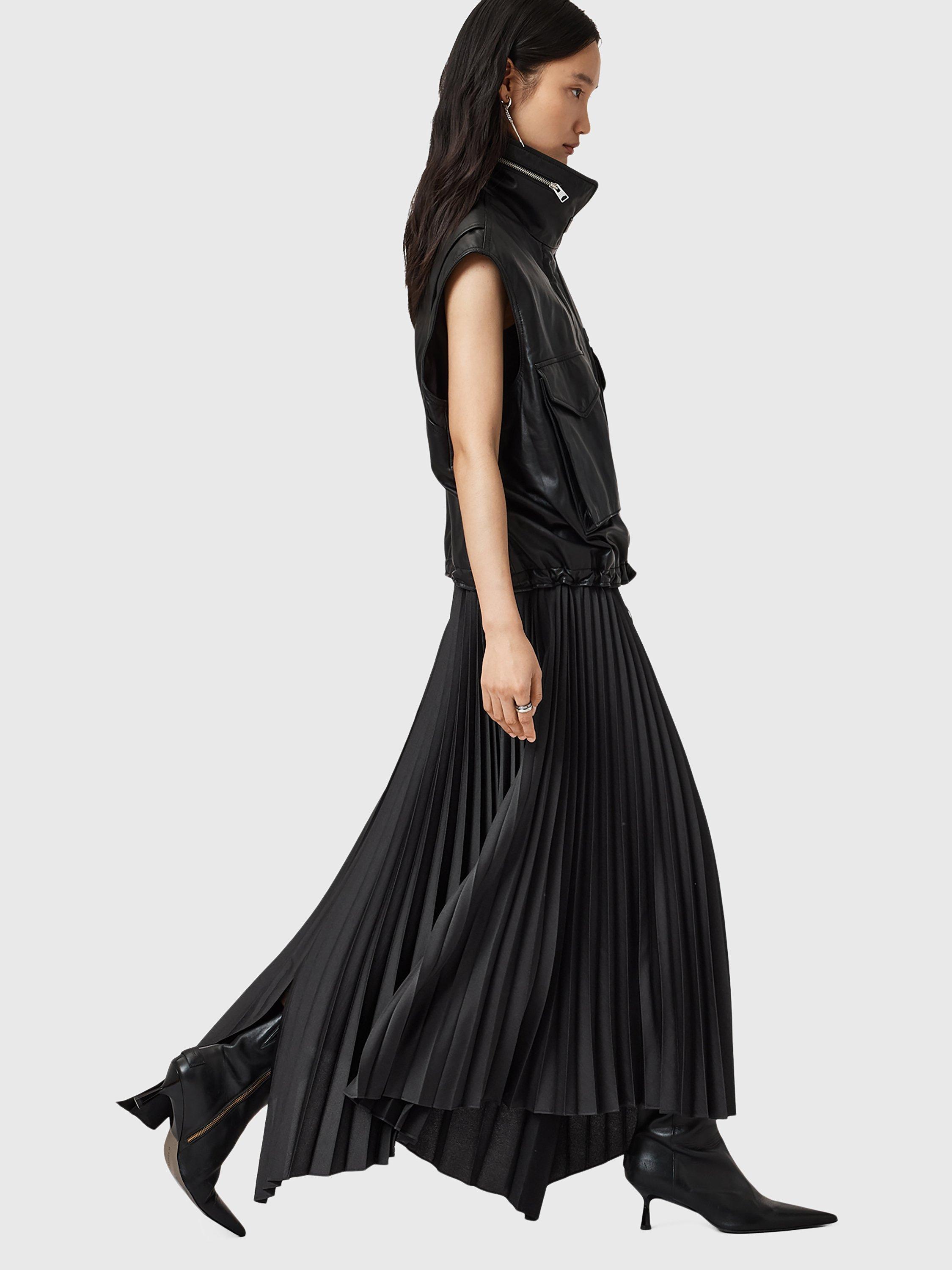 Product image 7 of 7, which shows AllSaints Jax Pleated Midi Skirt, Black, 10