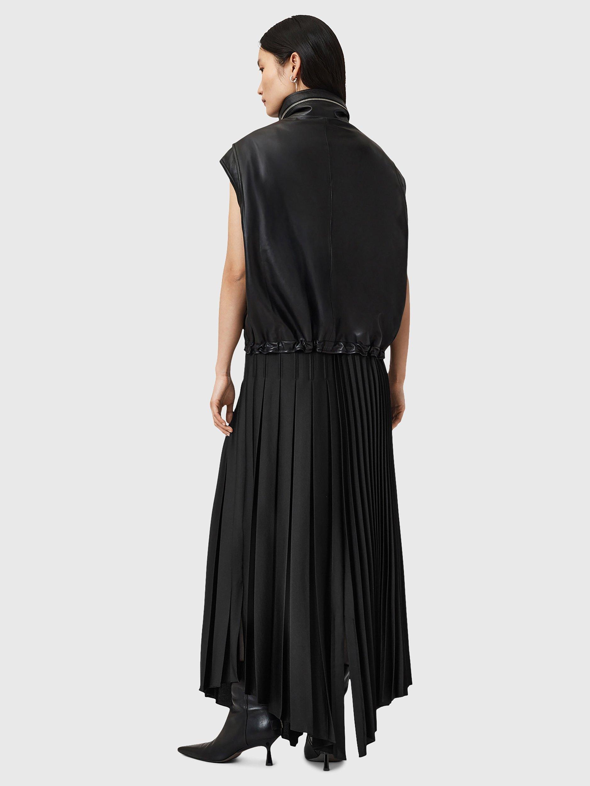 Product image 4 of 7, which shows AllSaints Jax Pleated Midi Skirt, Black, 10