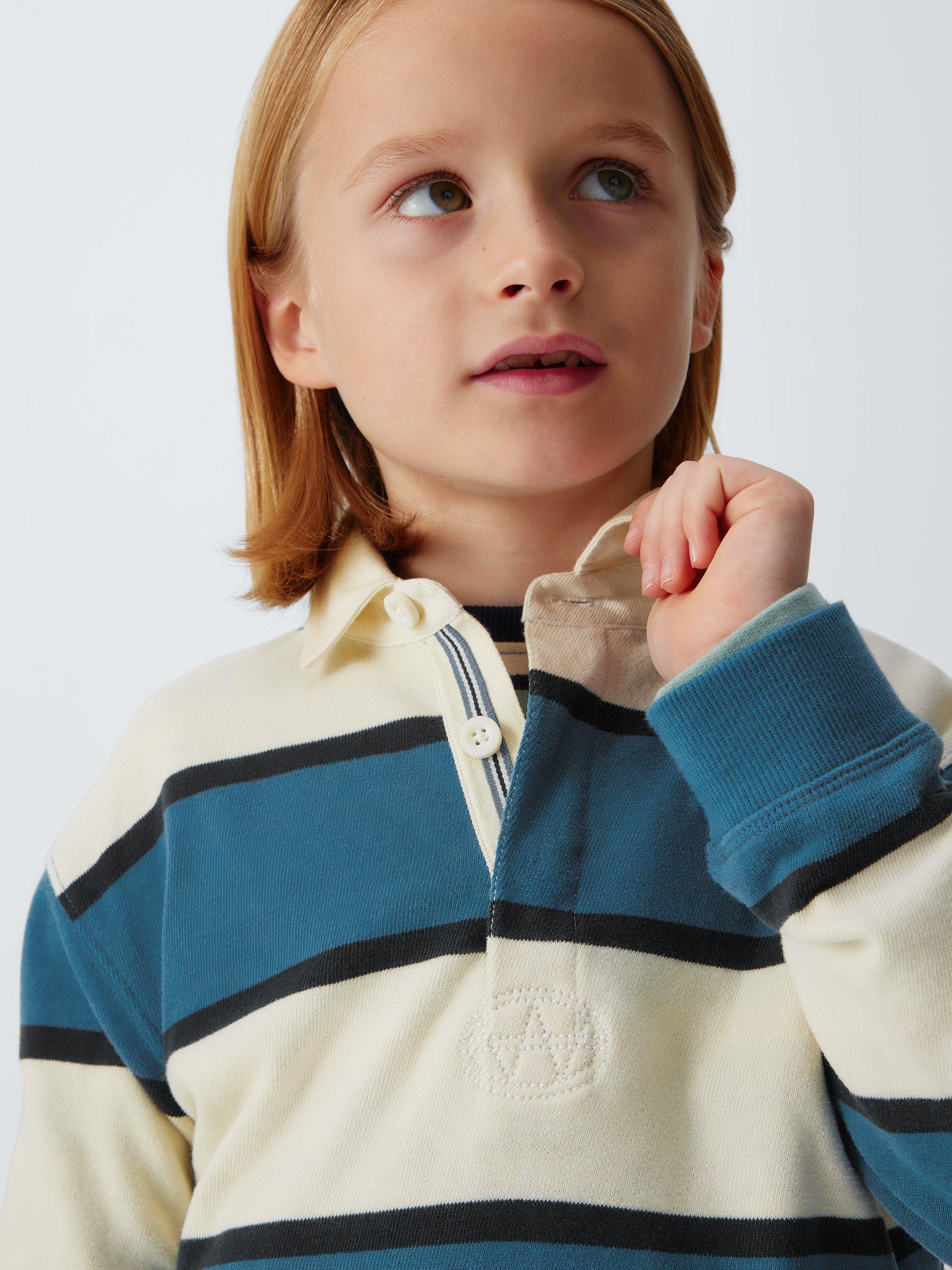 Product image 4 of 7, which shows John Lewis Kids' Stripe Rugby Shirt, Blue, 3 years