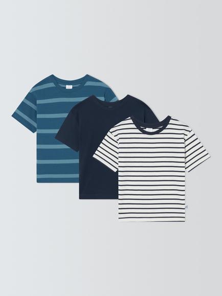 John Lewis Kids' Stripe/Plain T-Shirts, Pack of 3, Multi, Multi