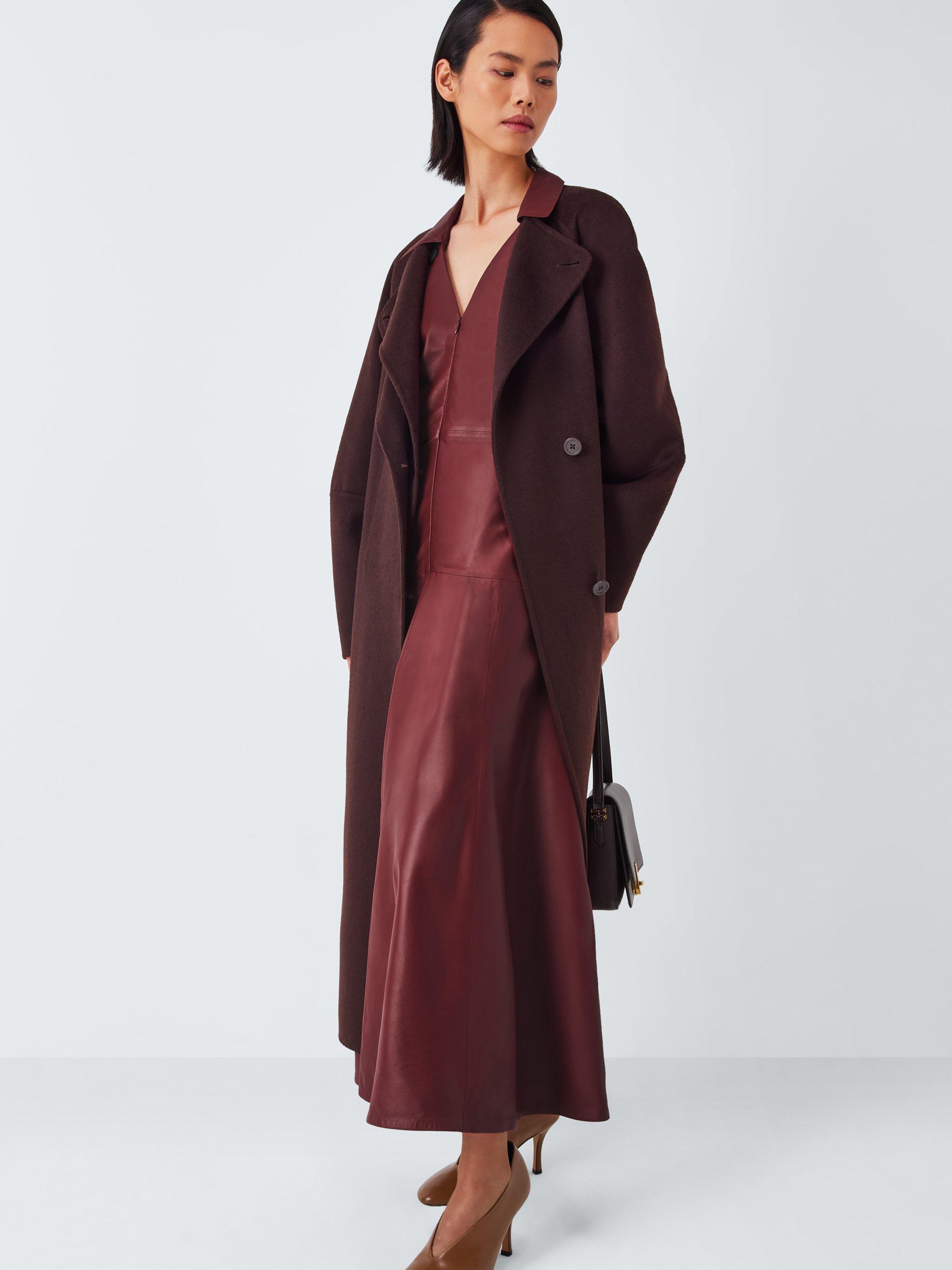 Product image 6 of 9, which shows John Lewis A-Line Collared Leather Midi Dress, Fired Brick, 8