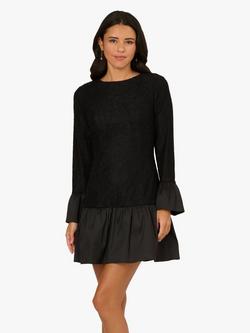 Adrianna Papell Lace Taffeta Flounce Hem Mini Dress, Black, Black