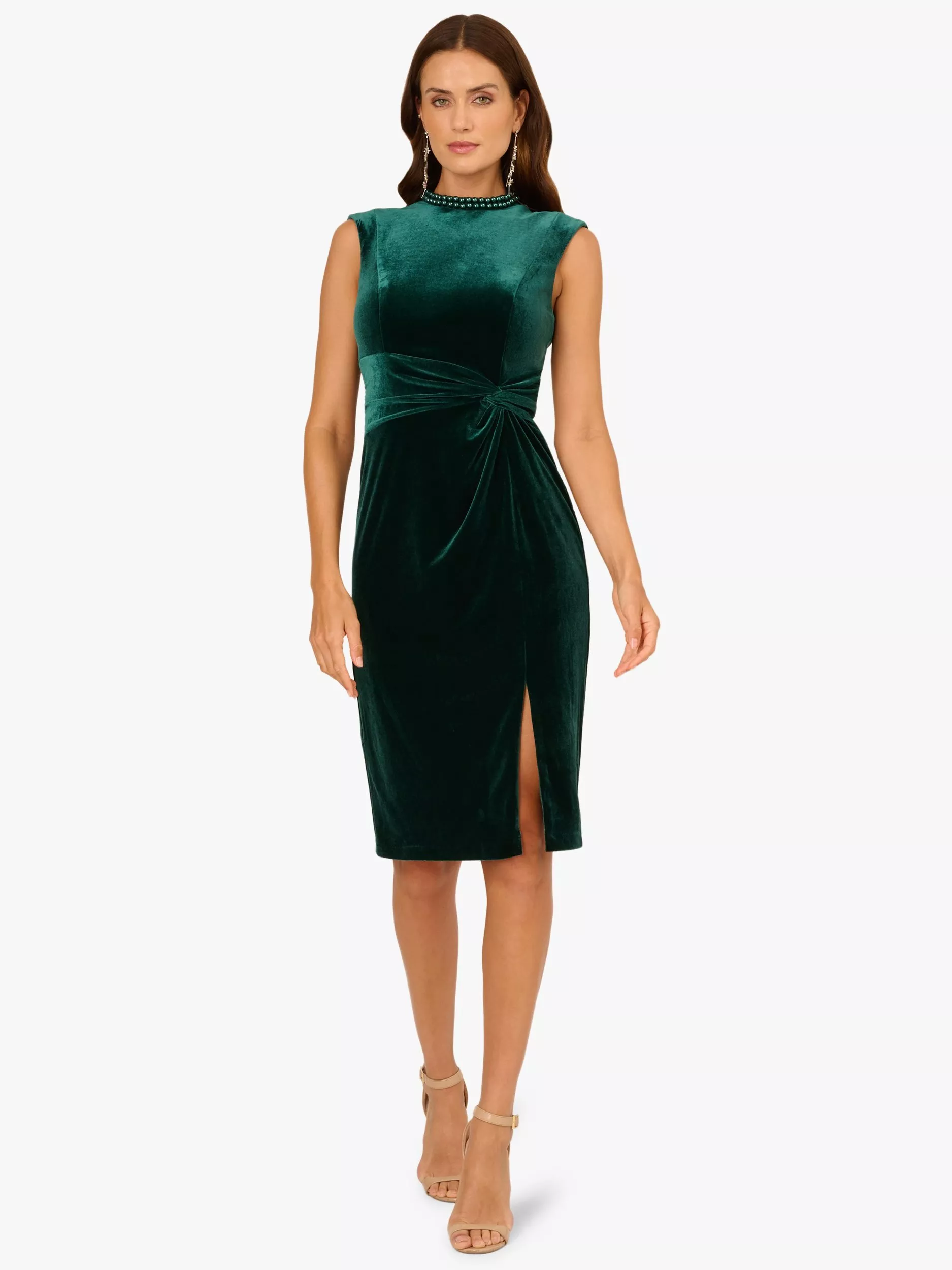 green emerald velvet dress One Shoulder Draped Velvet Gown with Chain Accent in Emerald