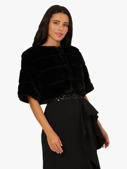 Adrianna Papell Faux Fur Coverup Jacket, Black, Black
