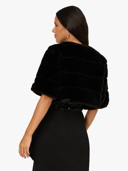 Adrianna Papell Faux Fur Coverup Jacket, Black - view 2, Black