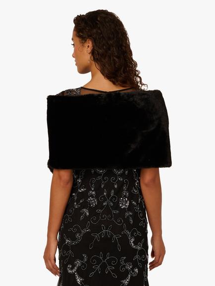 Adrianna Papell Faux Fur Satin Bow Coverup, Black - view 2, Black
