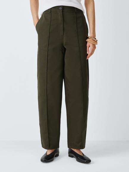 John Lewis Tapered Leg Twill Trousers, Khaki