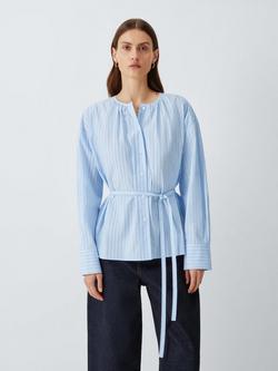 John Lewis Oversized Tie Waist Cotton Shirt, Stripe, Stripe