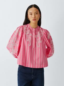 AND/OR Letitia Cotton Stripe Cutwork Top, Pink/Multi, Pink/Multi