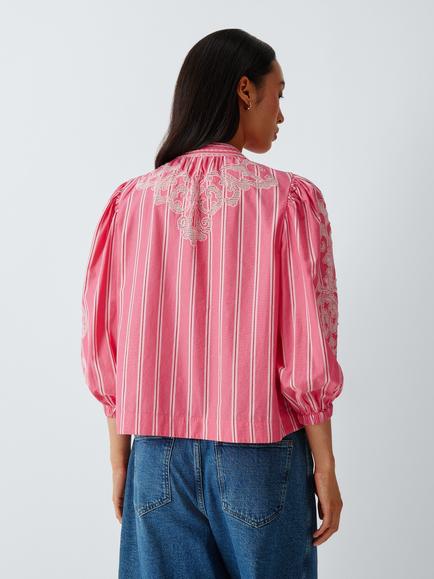 AND/OR Letitia Cotton Stripe Cutwork Top, Pink/Multi - view 2, Pink/Multi