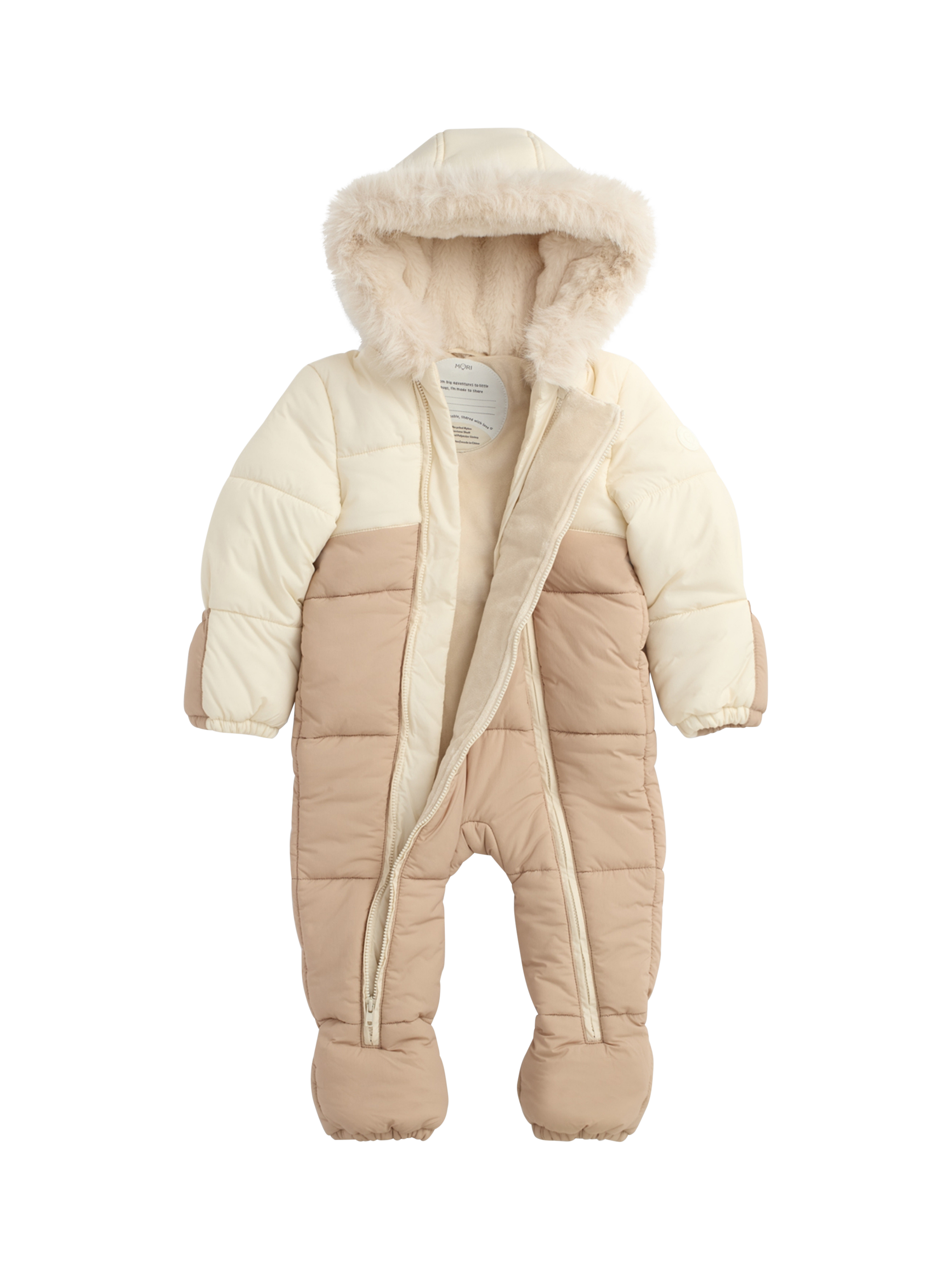 Product image 1 of 2, which shows MORI Baby Hooded Padded Snowsuit, Sesame, 12-18 months