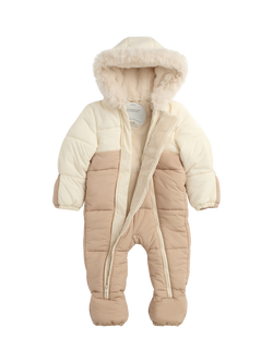MORI Baby Hooded Padded Snowsuit, Sesame, Sesame