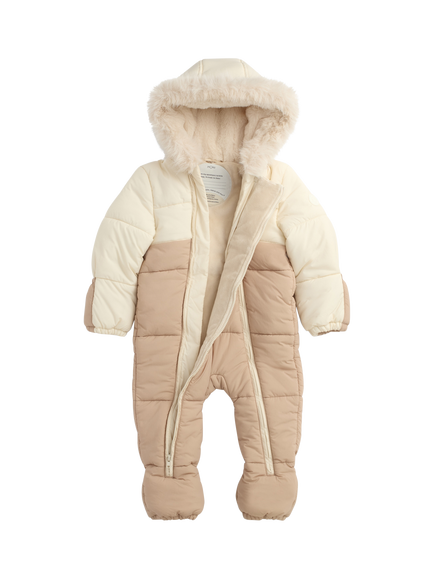 MORI Baby Hooded Padded Snowsuit, Sesame, Sesame