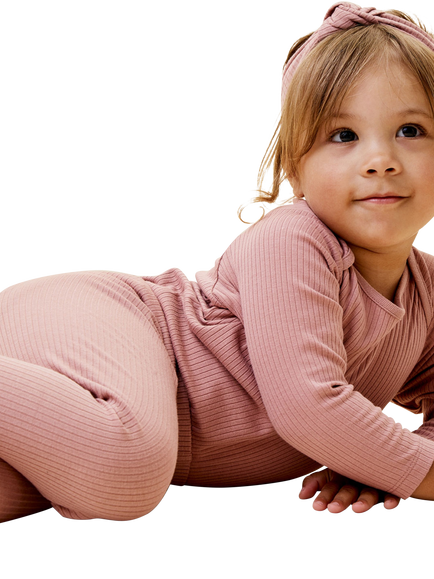MORI Kids' Cotton Blend Ribbed Leggings - view 2, Rose