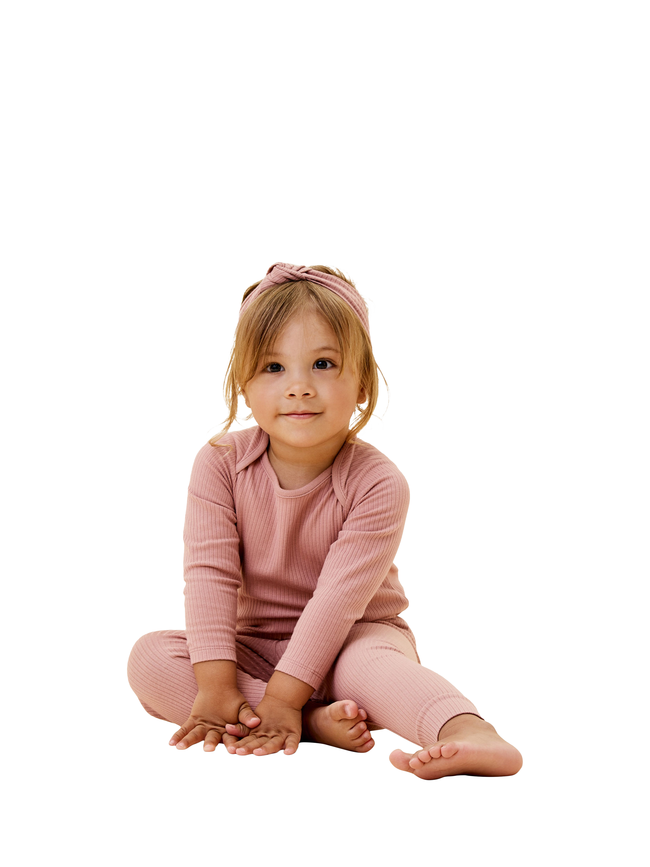 Product image 3 of 4, which shows MORI Kids' Cotton Blend Ribbed Leggings, Rose, 12-18 months