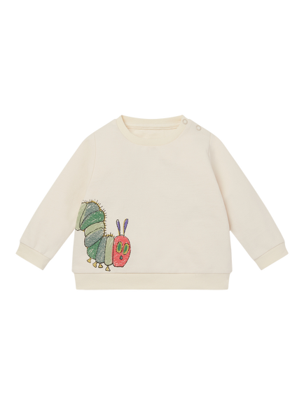 MORI Kids' Cotton Blend Long Sleeved Sweatshirt, Caterpillar & Ecru, Caterpillar & Ecru
