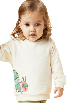 MORI Kids' Cotton Blend Long Sleeved Sweatshirt, Caterpillar & Ecru - view 2, Caterpillar & Ecru