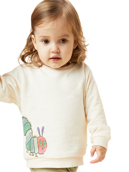 MORI Kids' Cotton Blend Long Sleeved Sweatshirt, Caterpillar & Ecru - view 2, Caterpillar & Ecru