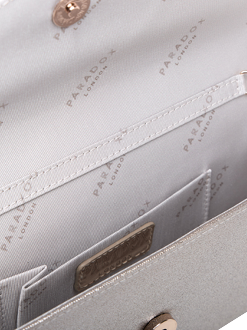 Product image 5 of 5, which shows Paradox London Daryna Glitter Envelope Clutch Bag, Champagne