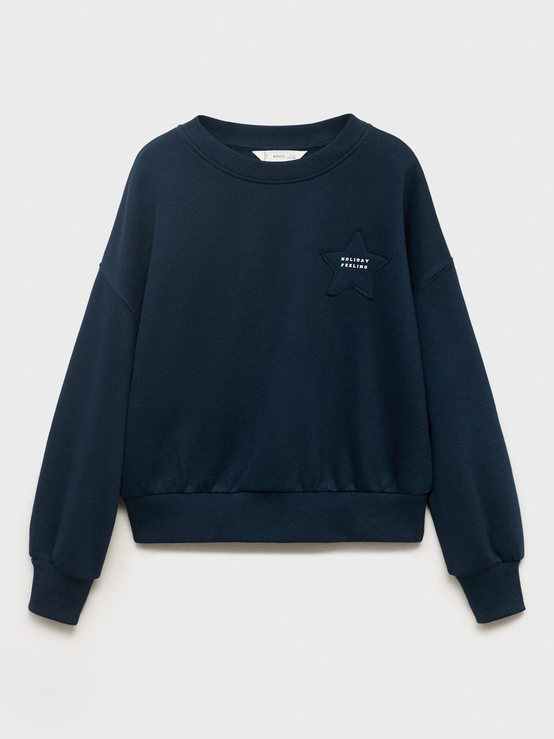 Product image 1 of 4, which shows Mango Kids' Holiday Feeling Cotton Blend Sweatshirt, Navy, 11-12 years