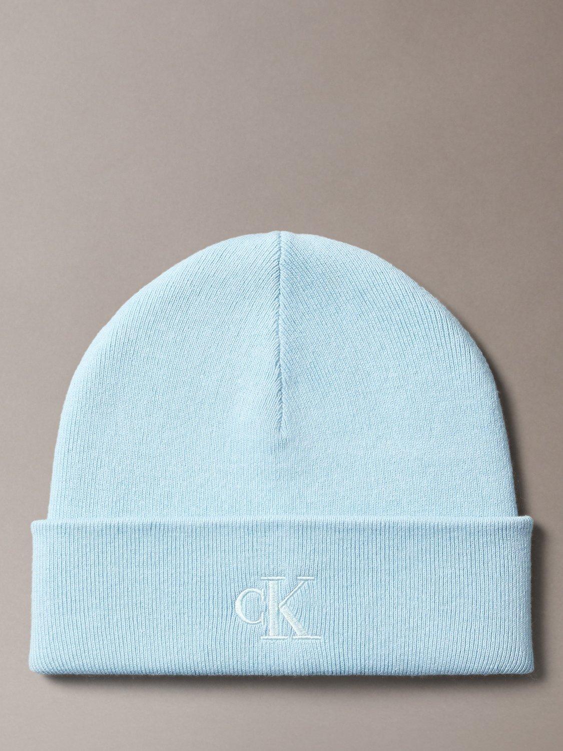 Product image 1 of 3, which shows Calvin Klein Signature Logo Beanie, Palest Blue, One Size