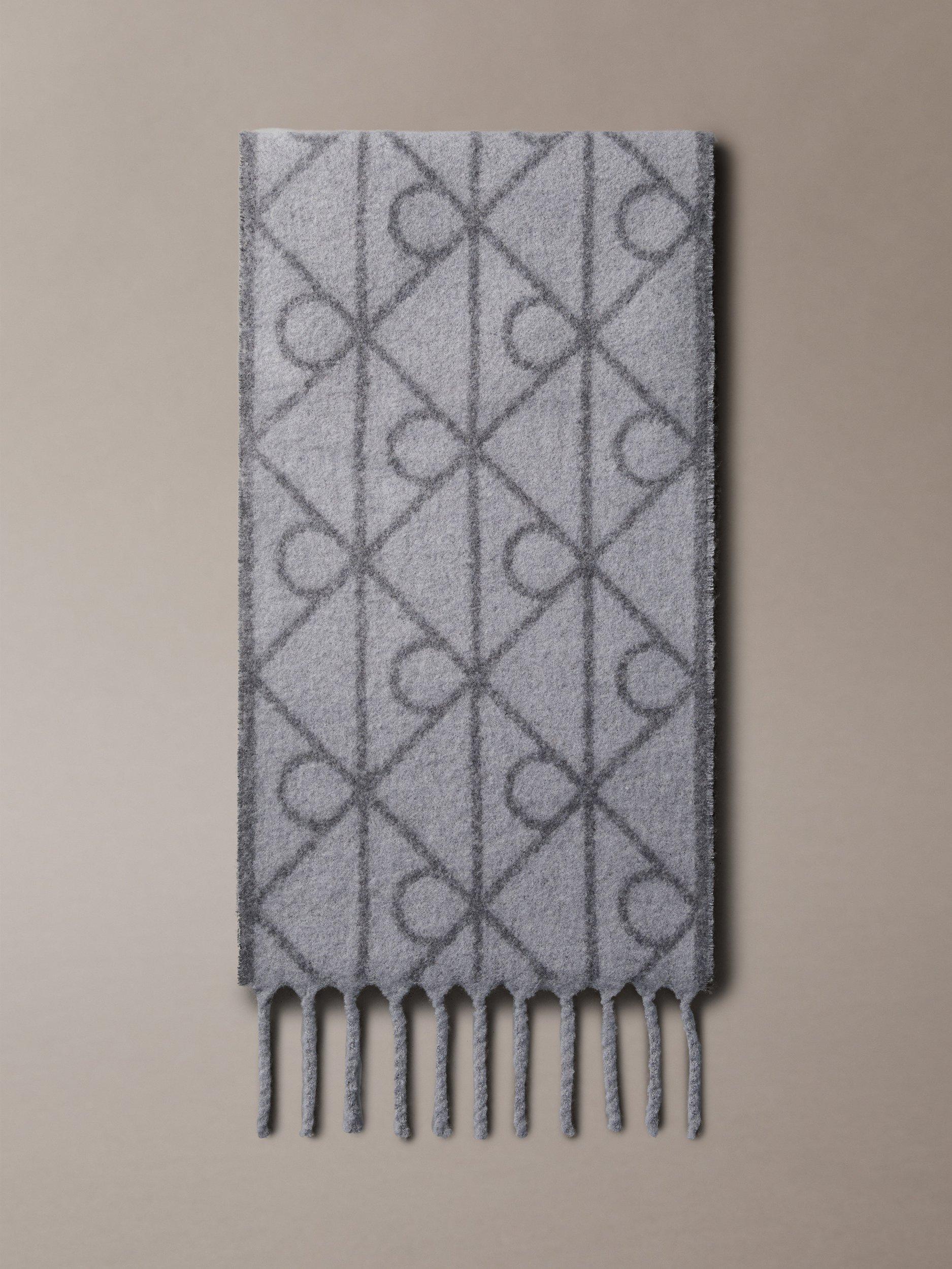 Product image 1 of 3, which shows Calvin Klein Wool Blend Logo Scarf, Charcoal Aop, One Size
