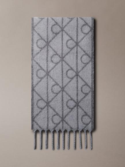 Calvin Klein Wool Blend Logo Scarf, Charcoal Aop, Charcoal Aop