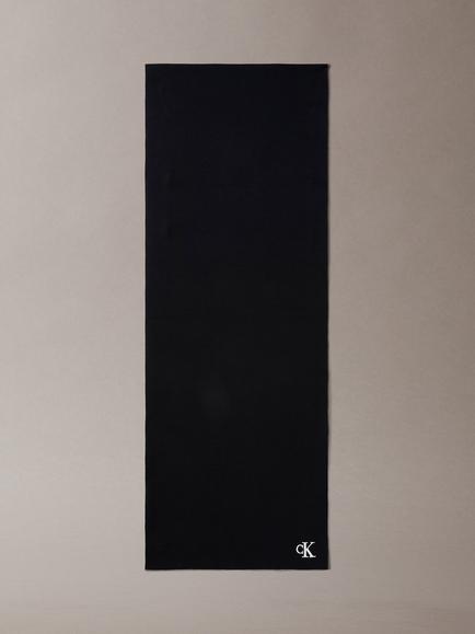 Calvin Klein Fine Rib Knit Logo Scarf, Black, Black