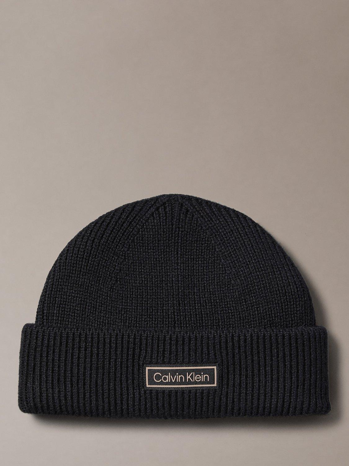 Product image 1 of 3, which shows Calvin Klein Rib Knit Beanie Hat, Black, One Size