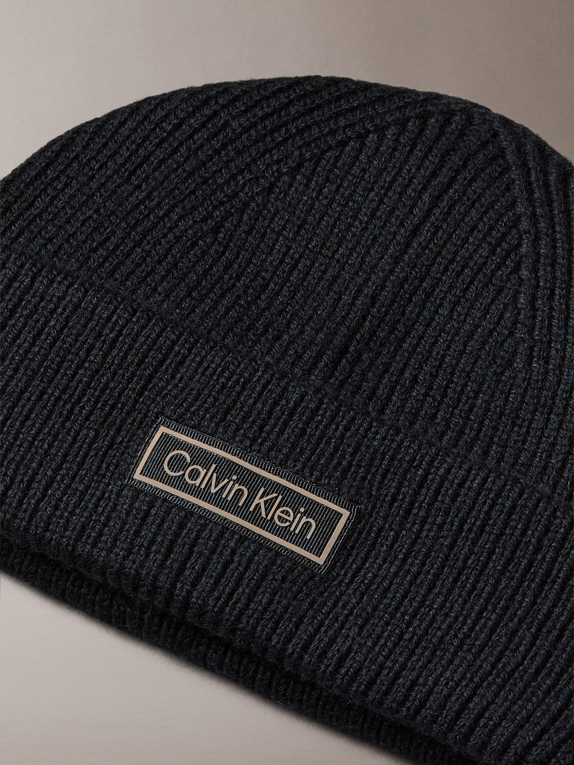 Product image 3 of 3, which shows Calvin Klein Rib Knit Beanie Hat, Black, One Size