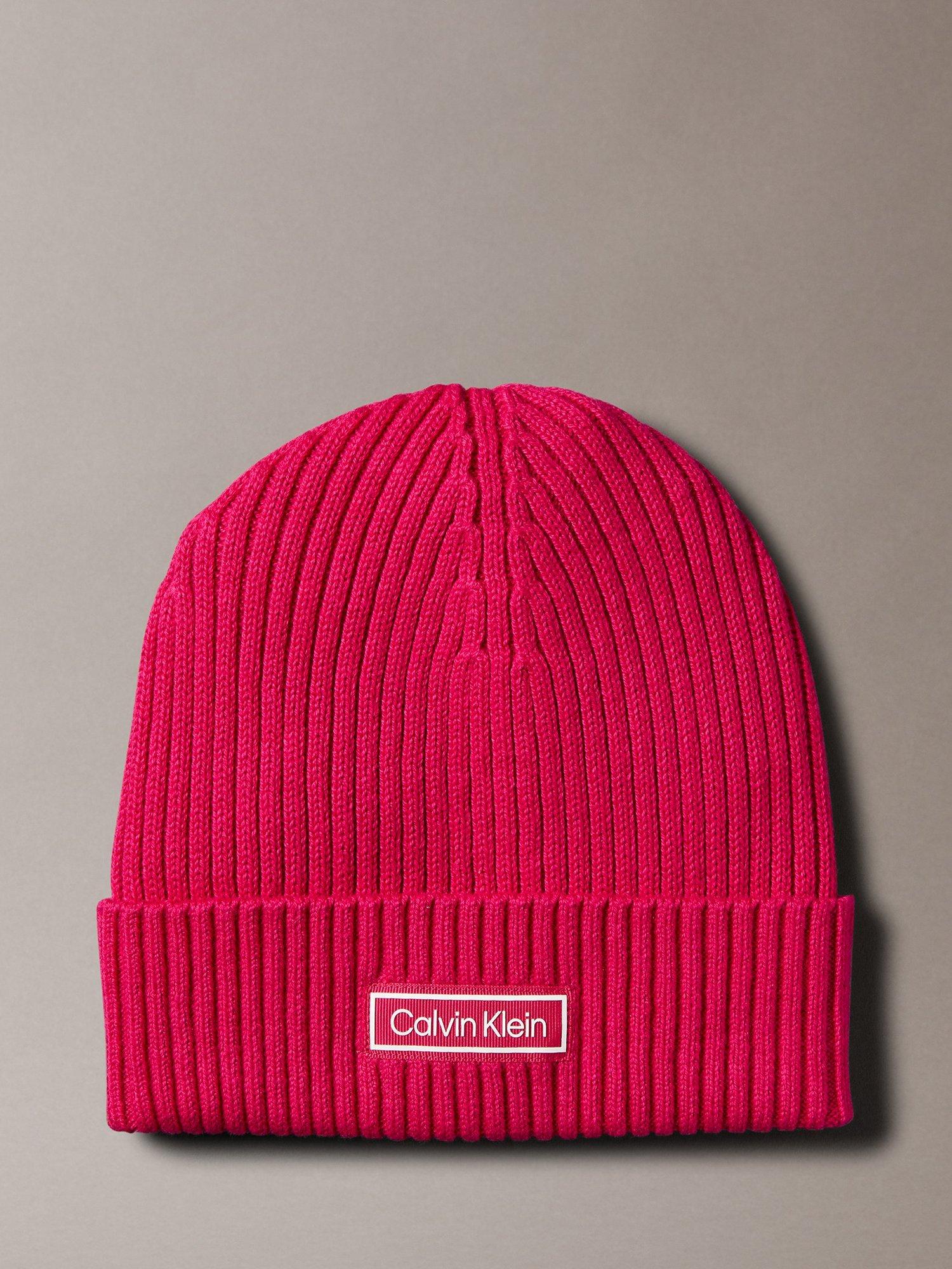 Product image 1 of 3, which shows Calvin Klein Rib Knit Beanie Hat, Petunia Pink, One Size