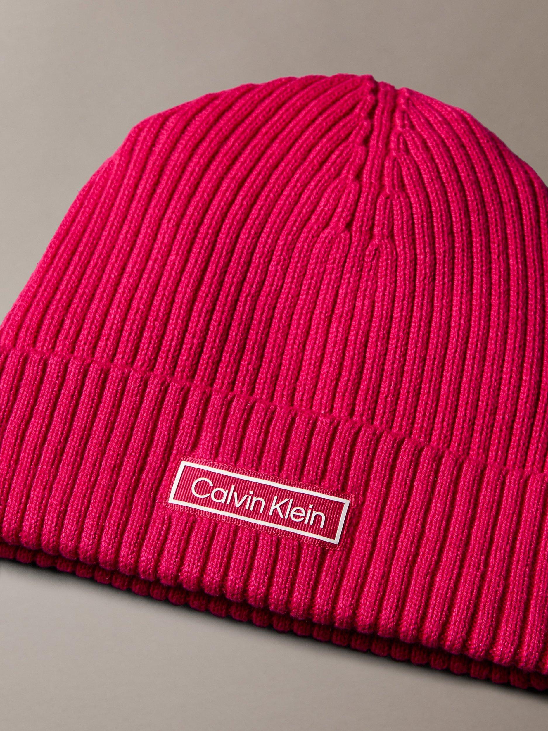 Product image 3 of 3, which shows Calvin Klein Rib Knit Beanie Hat, Petunia Pink, One Size