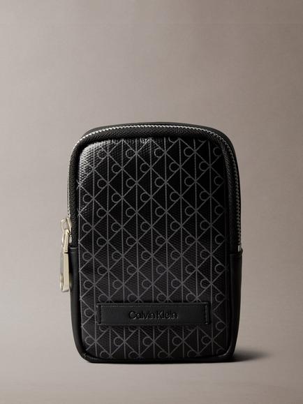 Calvin Klein Monogram Logo Zip Pouch, Black, Black