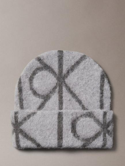 Calvin Klein Wool Blend Logo Beanie, Charocal Aop, Charcoal Aop