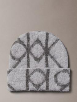 Calvin Klein Wool Blend Logo Beanie, Charocal Aop - view 2, Charcoal Aop