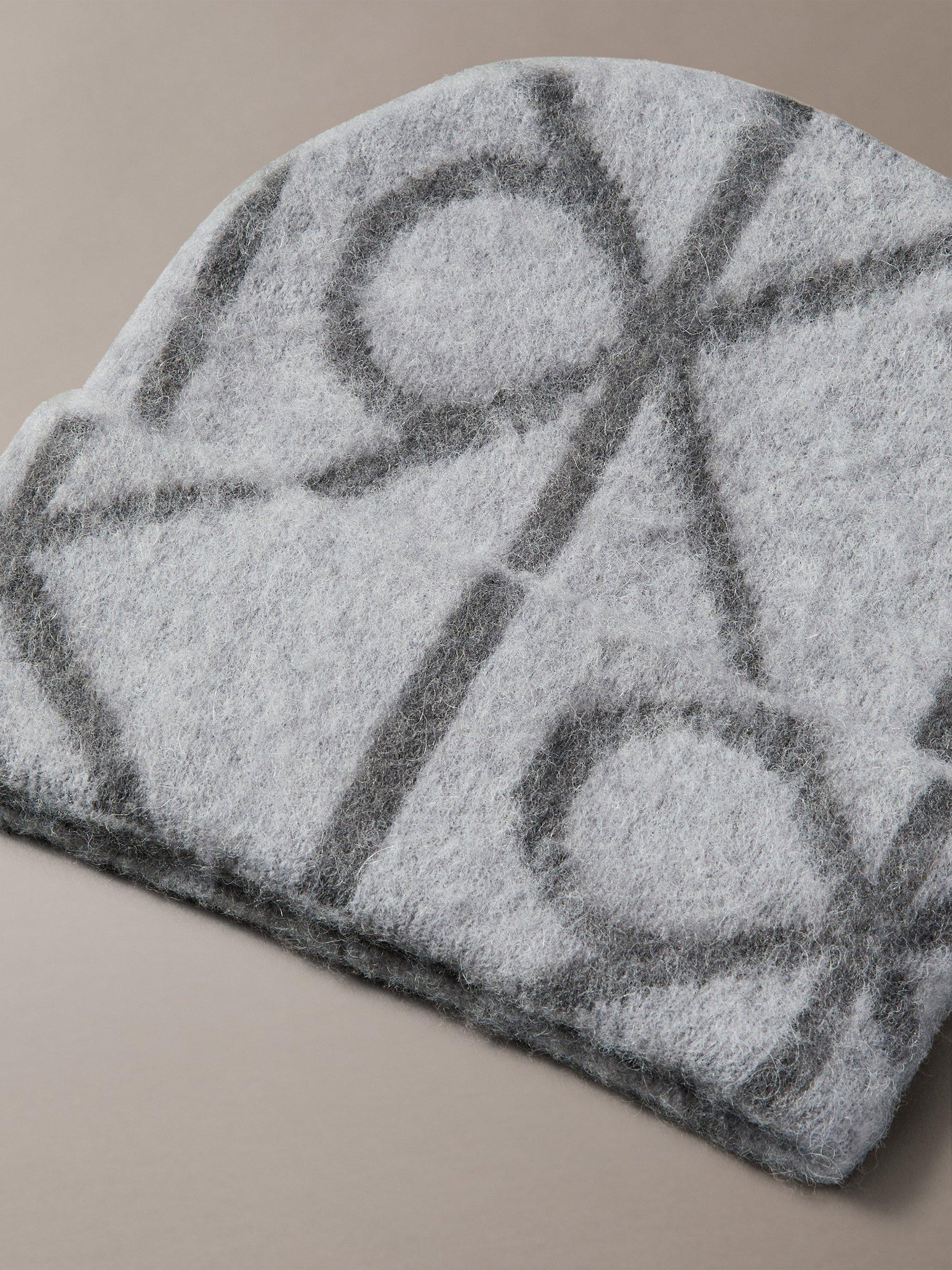 Product image 3 of 3, which shows Calvin Klein Wool Blend Logo Beanie, Charcoal Aop, One Size