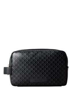 Calvin Klein Monogram Logo Zip Wash Bag, Black, Black